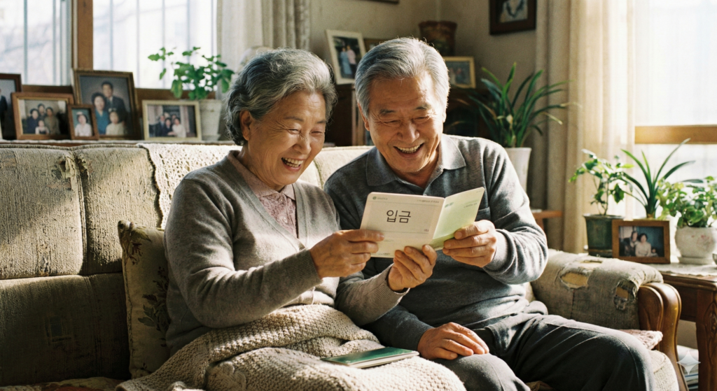 든든한 노후준비에 행복해하는 할머니 할아버지